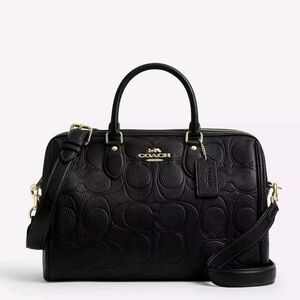 Coach Black Embossed Leather Satchel Large Rowan FIRM
